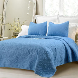 NEW 3pc Blue Quilted Cotton Queen Coverlet Sets